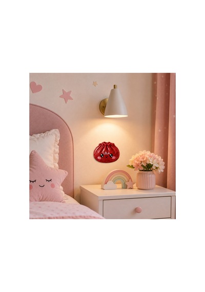Dumpling Squishy Çin Mantısı Temalı Kişiye Özel Mdf Çocuk Odası Süsü Kırmızı