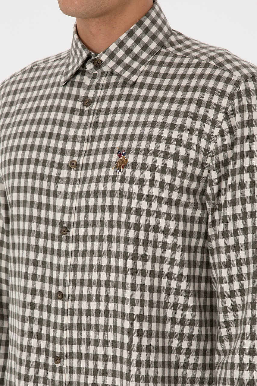 U.S. Polo Assn. Erkek Koyu Yeşil Uzun Kollu Kareli Gömlek 50316593-VR079