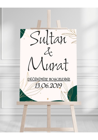 Söz Nişan Düğün İçin 50x70 Karşılama Panosu - Saltın Çiçek Tasarımlı 002 Beyaz