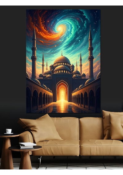 Ahşap Tablo Mistik Cami Ve Gece Gökyüzü