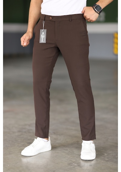Bürke Erkek Kahverengi Renk Kaliteli Slimfit Kumaş Bilek Boy Pantolon (100-135 kg battal beden 40-42-44)