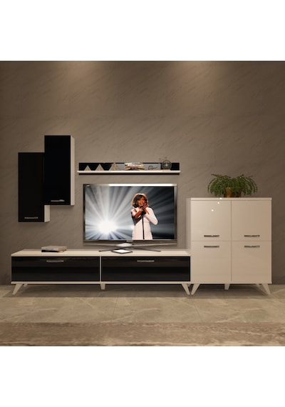 Decoraktiv Eko 6 Slm Std Retro Tv Ünitesi Tv Sehpası Beyaz - Siyah