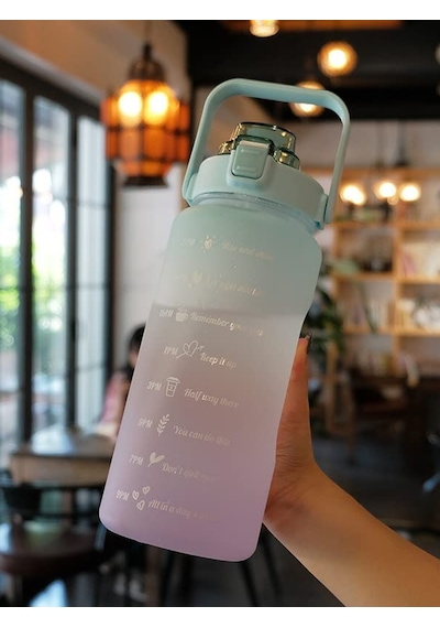 2d Ve 3d Stickerlı Motivasyon Matara 2000 Ml Suluk, Su Şişesi - Bpa Içermez - Mavi Mor