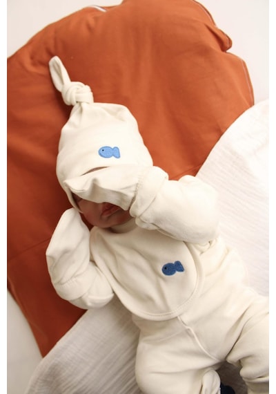 Oh Lala Koala Balık Nakışlı 5li Uzun Kollu Yenidoğan Set Krem
