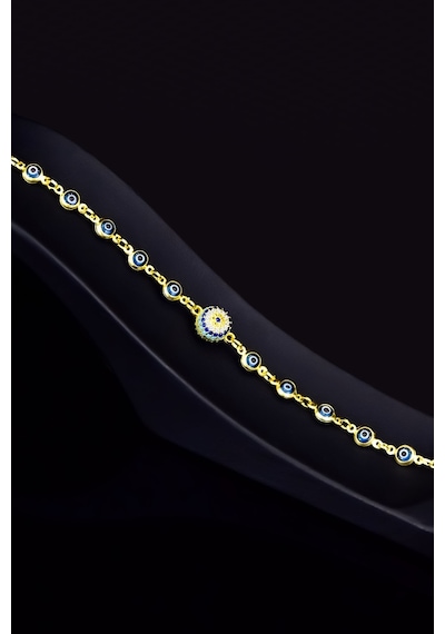 Papatya Silver 925 Ayar Gümüş Gold Kaplama Cam Göz Firuze Nazar Bileklik