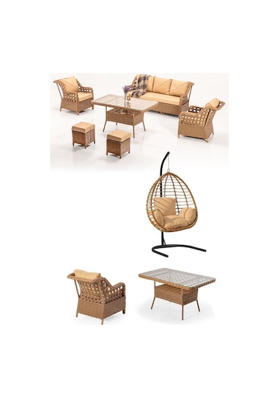 Dora Garden Home Ecem 7 Kişilik Rattan Bahçe Mobilyası Ve Tek Kişilik Salıncak Seti - Kahverengi Siyah Çizgili Dora Garden Home Ecem 7 Kişilik Rattan Bahçe Mobilyası Ve Tek Kişilik Salıncak Seti - Kahverengi Siyah Çizgili
