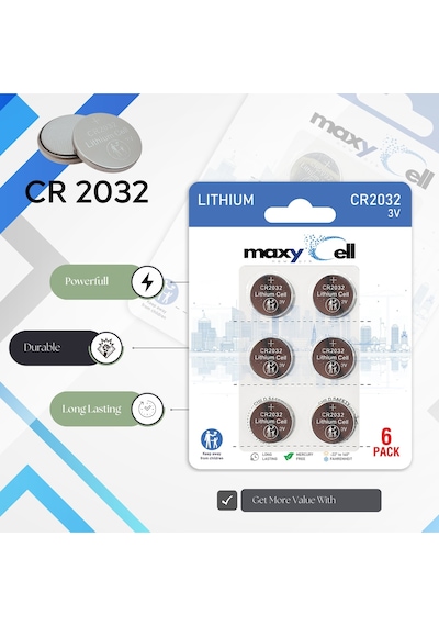 Maxycell 6 Adet Cr2032, Lithium 2032 Dl 2032 3v - Uzun Ömürlü, Yüksek Kalite