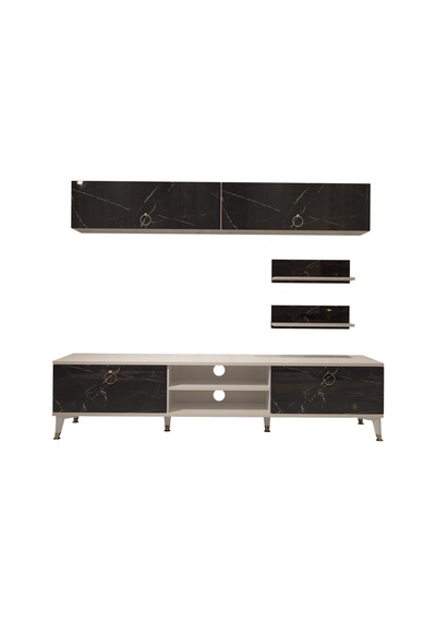 Decoraktiv Eko 5 Mdf Dvd Gold Tv Ünitesi Tv Sehpası Beyaz - Siyah Mermer