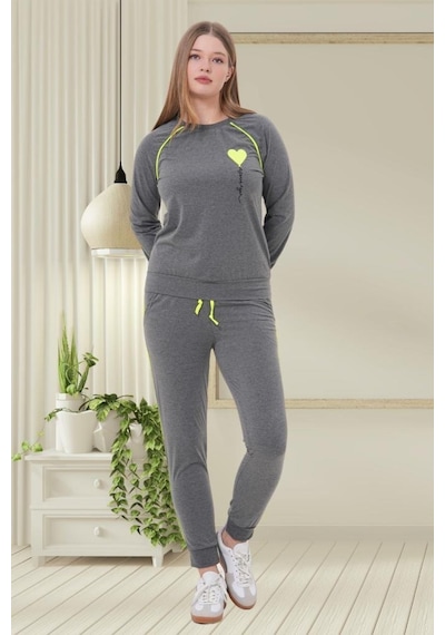 Mecit Pijama Mecit 6200 Bayan Füme Spor Uzun Kollu Pijama Takımı Füme