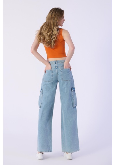 Açık Mavi Yüksek Bel Kargo Cepli Wide Leg Pantolon-açık Mavi Açık Mavi