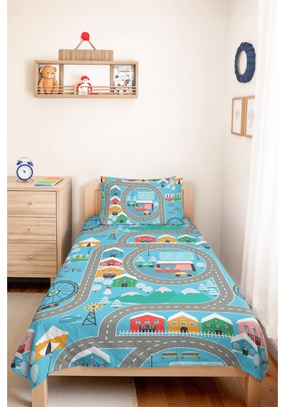 Evimde Bambaşka Şehir Yolu Mavi Erkek Çocuk Odası Tek Kişilik Pike Takımı - Renkli Yollar 160x220 CM Yatak Örtüsü Evimde Bambaşka Şehir Yolu Mavi Erkek Çocuk Odası Tek Kişilik Pike Takımı - Renkli Yollar 160x220 CM Yatak Örtüsü