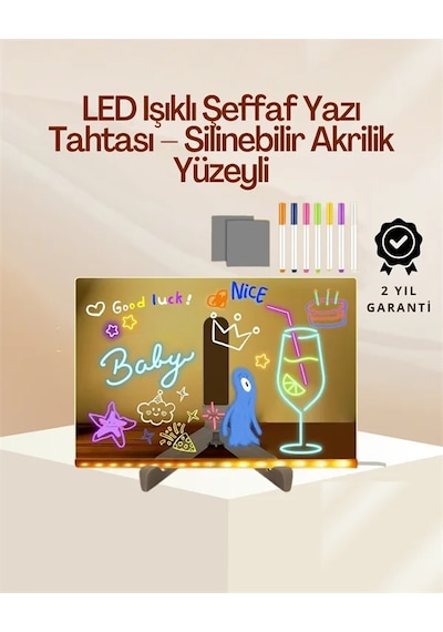 Çocuklar İçin Renkli Led Mesaj Tahtası Neon Kalemli, Eğlenceli Ve Yaratıcı Yazı Panosu Altın