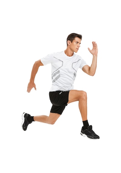 Genius Store Erkek Spor Tişört Antreman Gym Polyester Erkek Sporcu T-shirt Şeritli-tişört Beyaz