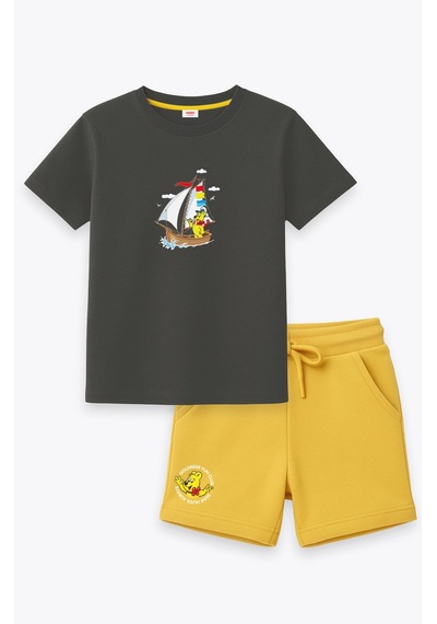 Haribo Lisanslı Yelkenli Baskılı Çocuk T-shirt Şort Takım Gri