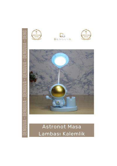 Kalemlik Dekoratif Çocuk Genç Odası Şık Fonksiyonel Modern Hediyelik Astronot Masa Lambası Kalemlik Çok Renkli