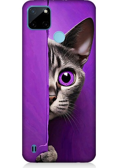 Realme C21y Uyumlu Mor Kedi Desenli Silikon Kılıf
