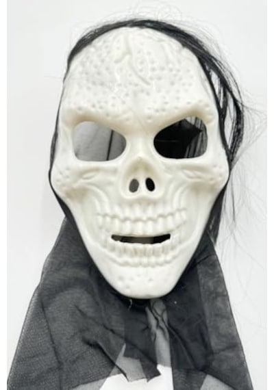 Halloween Maske İskelet Kuru Kafa Tüllü Siyah Beyaz
