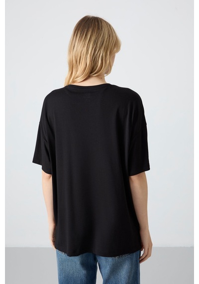 Oversize Fit Basic O Yaka 3lü Paket Siyah Kadın T-shirt 97285 SIYAH