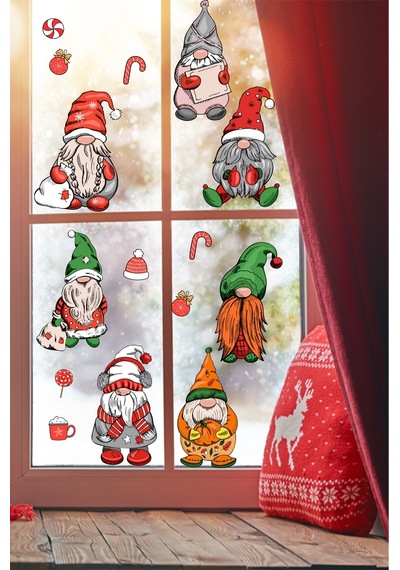 Yılbaşı Cüceler Yılbaşı Süsleri Pncere Sticker Seti
