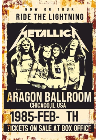 metallica 1985 konser afişi retro ahşap poster