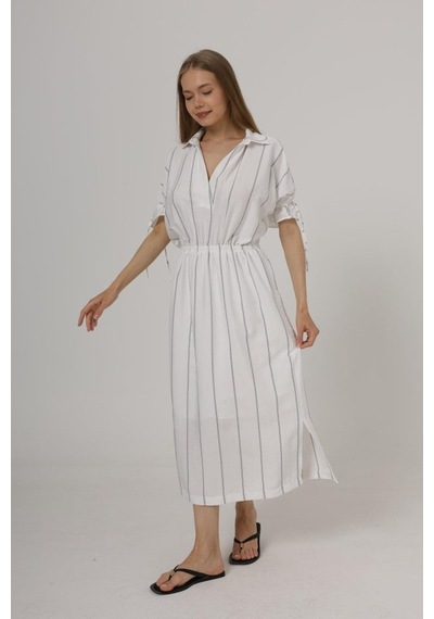 Butik İstanbul Beli Lastikli Elbise - Beyaz