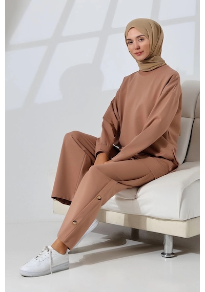 Mihran Butik Kadın Camel Mevsimlik Penye Alt Üst Spor Ve Rahat Tesettür Takım Camel