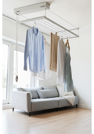 Askur Tavana Monte Asansörlü Çamaşır Askılığı 70x100 Cm 6 Askı İpi Beyaz