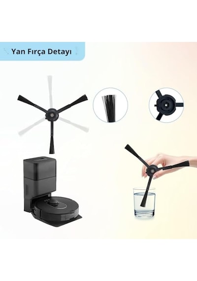 Q8 Max, Q8 Max+ Roborock İle Uyumlu 2 Siyah Yan Fırça 2 Filtre 2 Mop Genel
