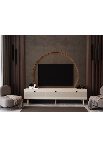 Melura Tv Ünitesi - Tv Sehpası 180 Cm %100 Mdf Lake Ahşap Ayaklı Kumtaşı