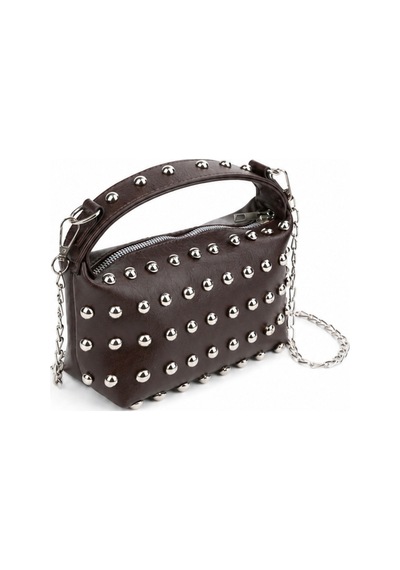 Nura Collection Kadın Mini Boy Zımbalı El Ve Omuz Çantası Çapraz Askılı - Kahverengi - 895071522 Kahverengi
