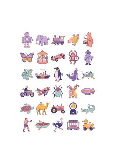 30 Adet Retro Kurmalı Teneke Oyuncak Sticker Seti - Laptop Ve Defter İçin Çok Renkli