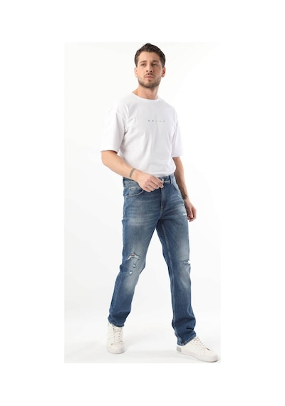 Erkek Yırtık Detaylı Jean Pantolon Mavi 001