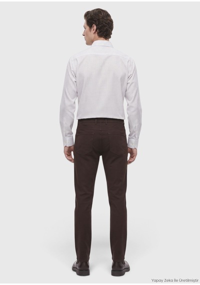 Ramsey Kahverengi Dokuma Slim Fit Casual Pamuk Karışımlı Pantolon