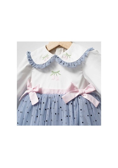 Ministok Bluebell Dream Yakası Nakış Detaylı Tütü Etekli Kız Bebek Elbise Mavi