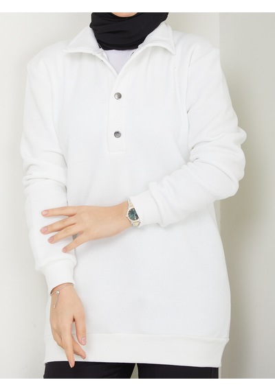 Raika Moda Kapşonlu 3 İplik Büyük Beden Tesettür Sweatshirt Ekru