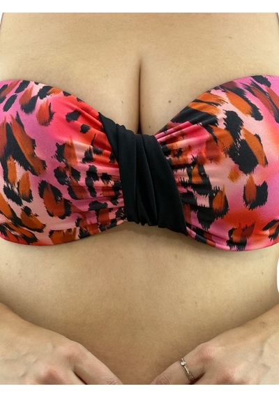 Büyük Beden Desenli Sabit Kaplı Toparlayıcı Yüksek Bel Kadın Bikini Takım Leopar
