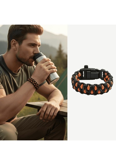 Tesbihane Pusulalı Çakmaklı Taktik Paracord Bileklik - Alev Kamuflaj Desen - Kamp Ve Doğa Sporları İçin