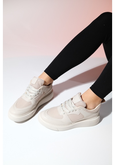 Luvishoes Pure Bej Cilt Kadın Spor Ayakkabı Bej