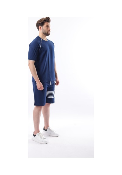 Madmext Lacivert Baskılı Reglan Kol Erkek Şort T-shirt Takımı E7306