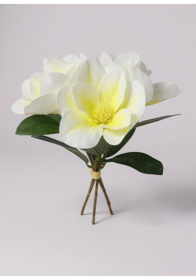 Yapay Çiçek 3dallı Buket Manolya Gerçek Dokulu Magnolia 32cm Krem Krem
