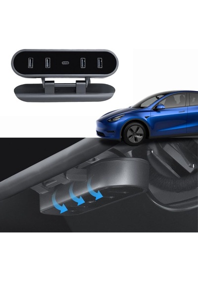 Tesla Model Y/model 3 İle Uyumlu Katlanır Orta Konsol Usb Merkezi, Siyah