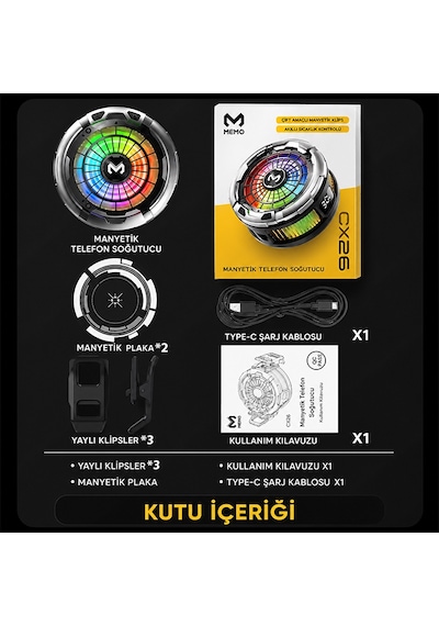 Memo Cx26 Ultra 30w Manyetik Telefon Soğutucu Rgb Magsafe Mobil Oyun Soğutucusu Yapay Zeka Destekli