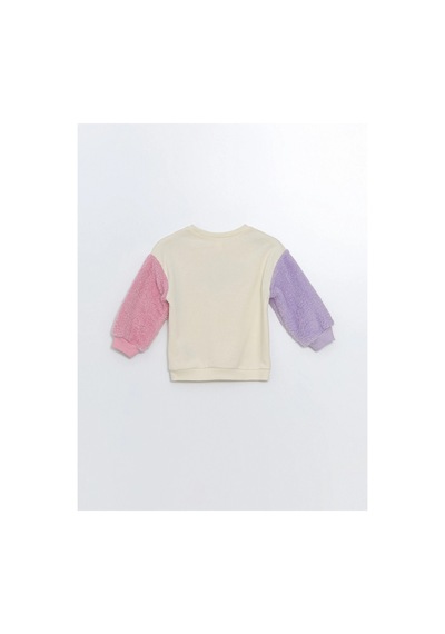 LC Waikiki Lcw Kids Ekru Bisiklet Yaka Kalın Baskılı Kız Bebek Sweatshirt Krem Rengi