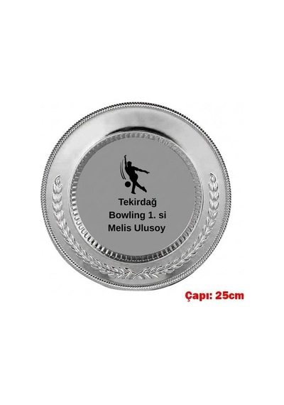 Bowling Birincilik Ödülü Gümüş Metal Tabak Plaket - Ayaklı Kişiselleştirilebilir Sporcu Plaketi