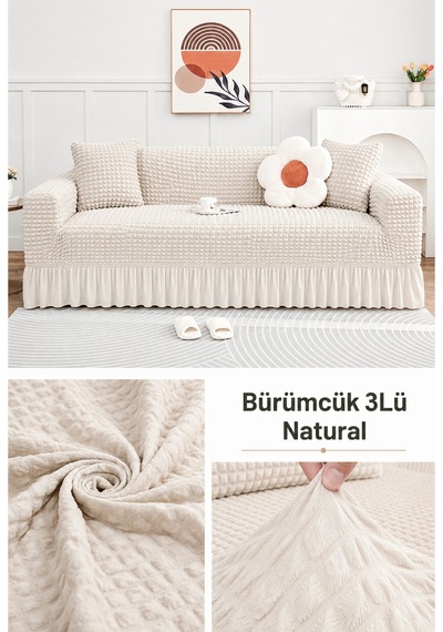 Bürümcük 3 Kişilik Koltuk Örtüsü. Etekli Koltuk Kılıfı. Çekyat Kanepe Örtüsü. 1 Adet Natural - 876024568 Natural