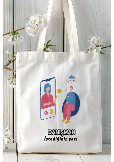 Art Hediye Danışman Baskılı Bez Omuz Çantası Kişiye Özel Model 5 Çok Renkli