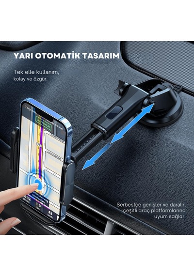 Essager Nano Vantuzlu Teleskopik Torpido Üstü Telefon Tutucu, V Tipi Düşmez Sarsılmaz Telefon Tutucu
