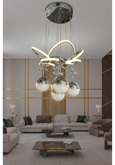 Kral Tacı Led Avize 5 Toplu Led Avize - - Kumandalı / Krom Krom