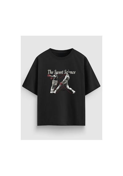 Yolo Street The Sweet Science Boks Baskılı Oversize Tişört %100 Pamuk Unisex Streetwear Siyah