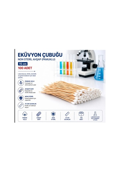 Eküvyon Çubuğu Non Steril Ahşap Pamuklu 15 Cm 100 Adet
